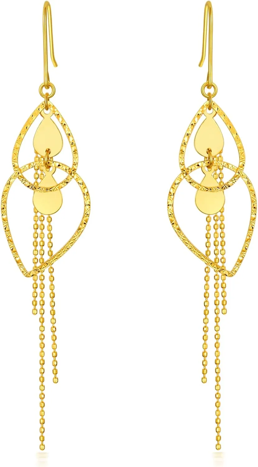 SISGEM 18k Gold Interlock Oval Circle Dangle Earrings for Women, Fine Jewelry Gifts for Her