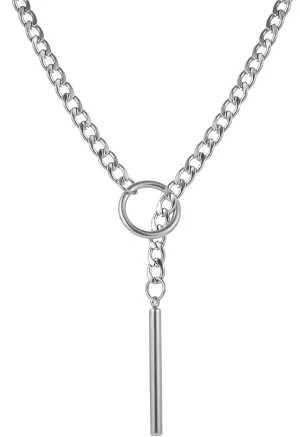 Slip Chain Necklace for Women Men Gothic Stainless Steel Cuban Link Long Necklace with Bar Pendant Punk Rock Collar Choker Adjustable Lariat Y Necklaces