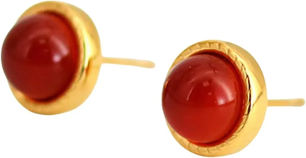 Small Ball Bezel Stud Earrings for Women Gold Plated Stainless Steel Minimalist Round Red Green Stone Earring Cute Geometric Studs Chic Jewelry Gifs for Holiday