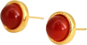 Small Ball Bezel Stud Earrings for Women Gold Plated Stainless Steel Minimalist Round Red Green Stone Earring Cute Geometric Studs Chic Jewelry Gifs for Holiday