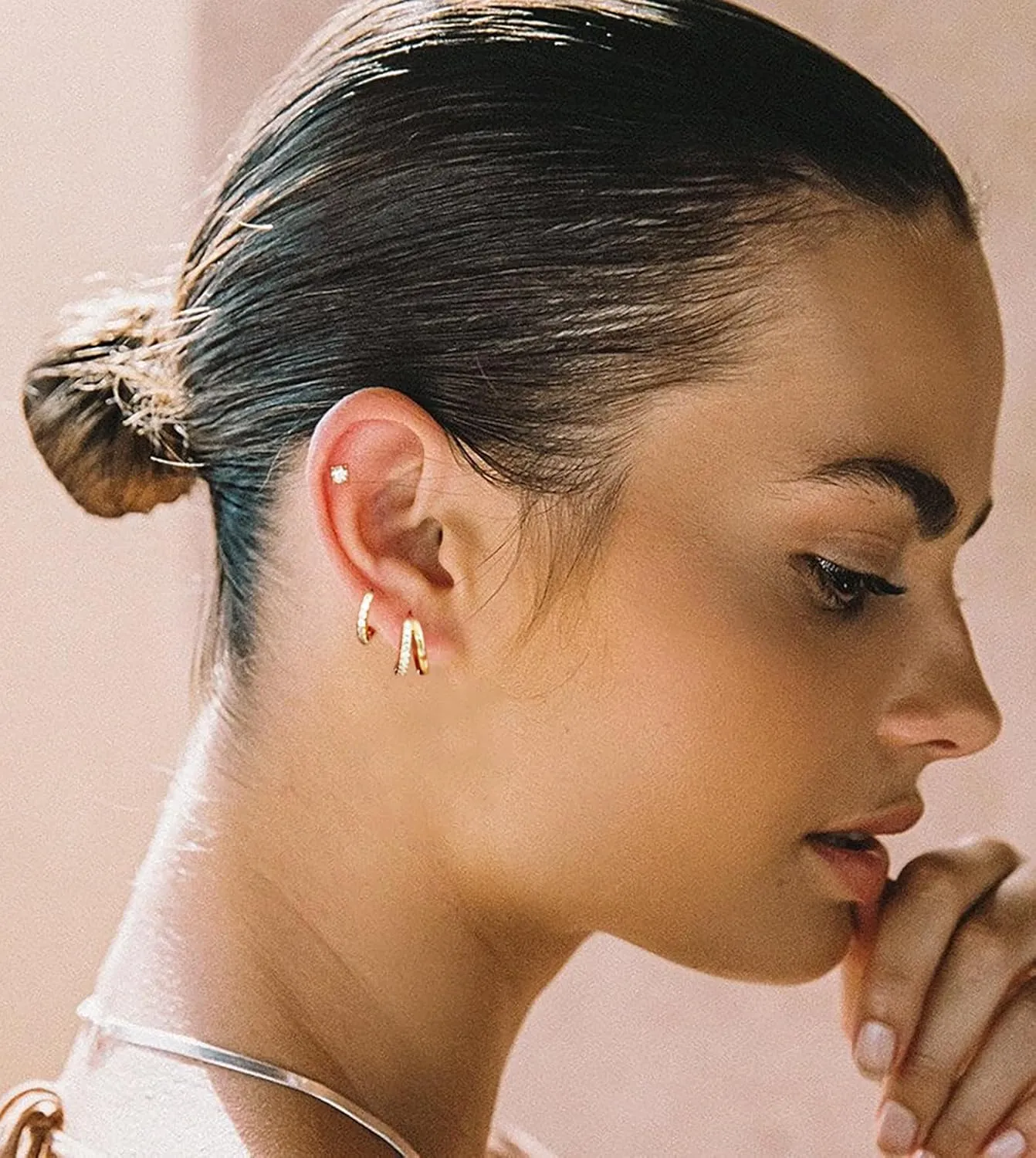 Small Gold Hoop Earrings for Women, 14K Plated Huggie Hypoallergenic Trendy Dangle Cartilage Sets for Multiple Piercing Lightweight