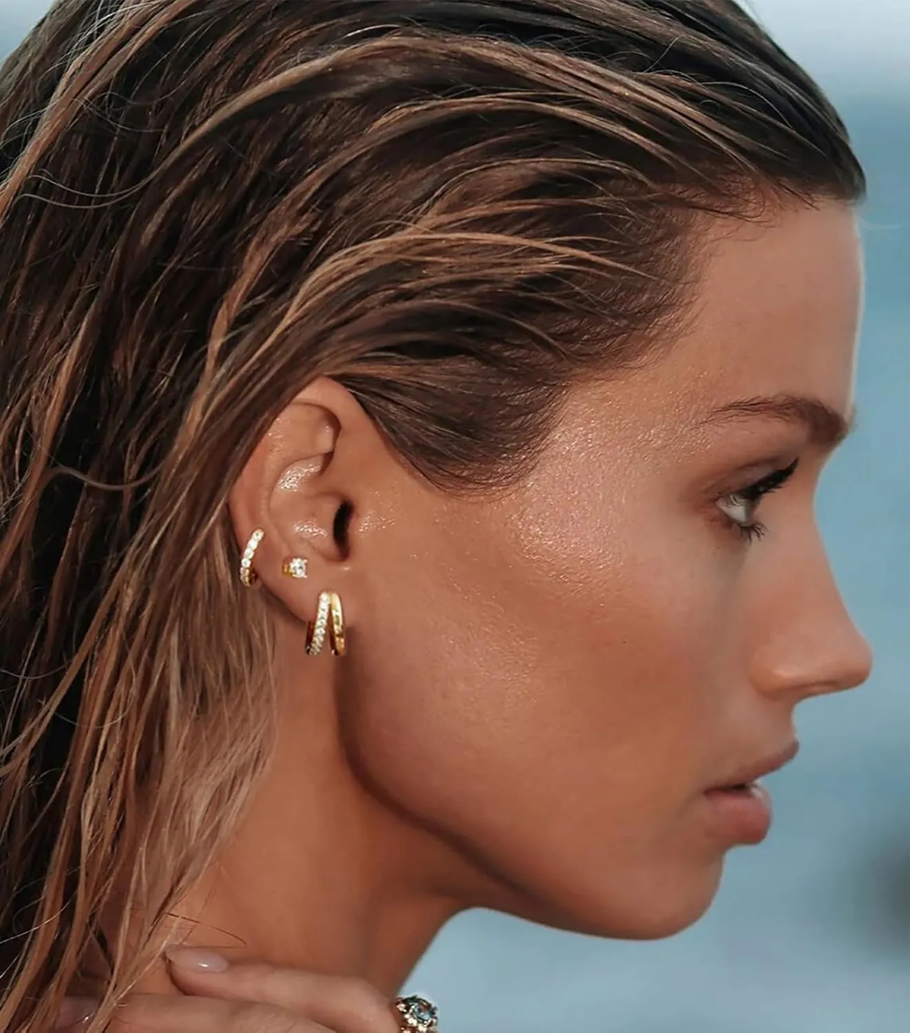 Small Gold Hoop Earrings for Women, 14K Plated Huggie Hypoallergenic Trendy Dangle Cartilage Sets for Multiple Piercing Lightweight