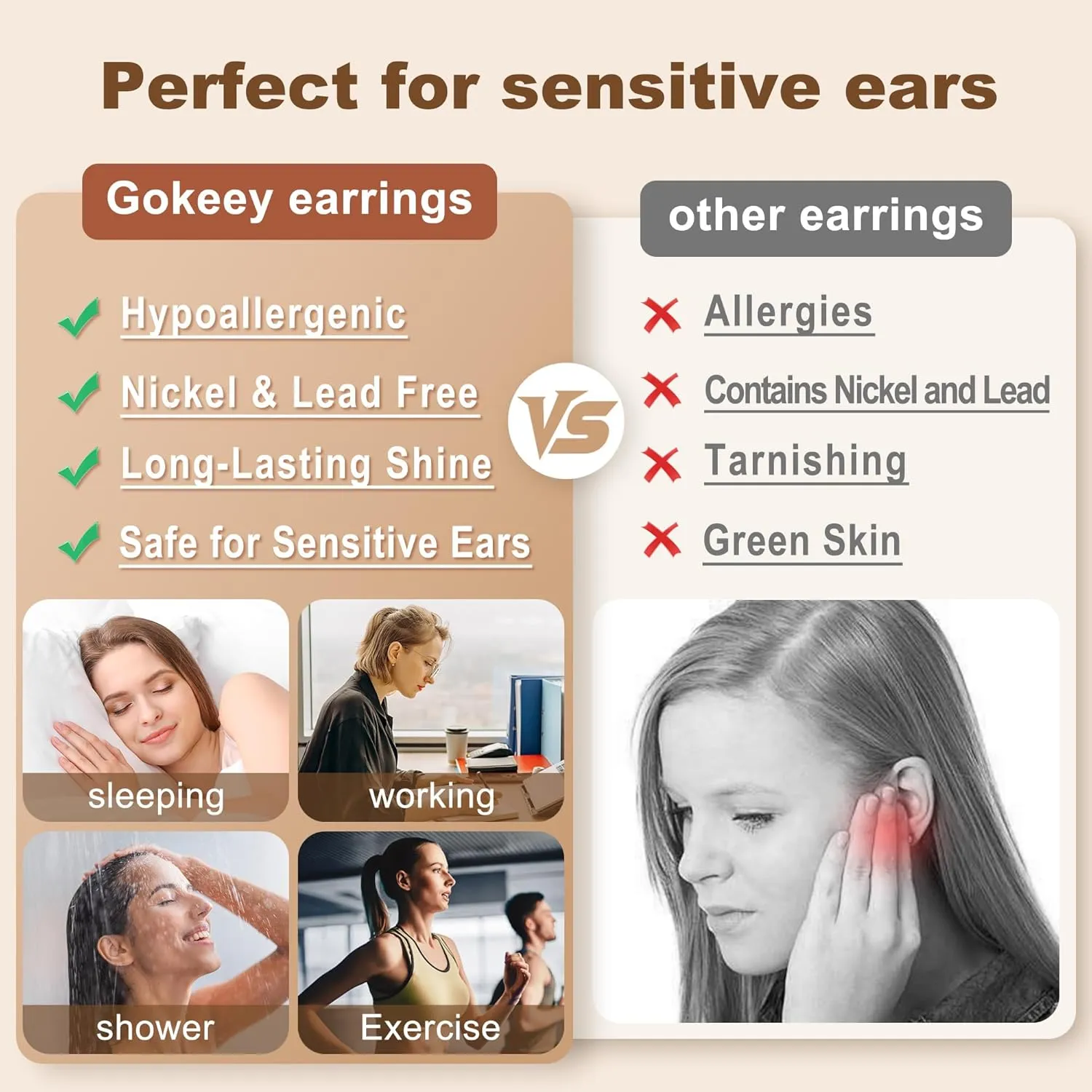Small Gold Huggie Hoop Earrings for Women 14K Real Gold Hypoallergenic Lightweight Earrings for Sensitive Ears Everyday Earrings Set for Multiple Piercings Cartilage Hoop Earrings