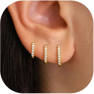 Small Gold Huggie Hoop Earrings for Women 14K Real Gold Hypoallergenic Lightweight Earrings for Sensitive Ears Everyday Earrings Set for Multiple Piercings Cartilage Hoop Earrings