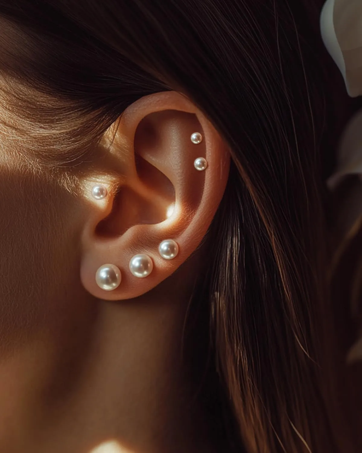 Small Pearl Stud Earrings for Women, 6 Pairs Hypoallergenic Flat Back Silver Pearl Studs Set 4-9MM, Surgical Stainless Steel Stud Earrings Sets for Multiple Piercing