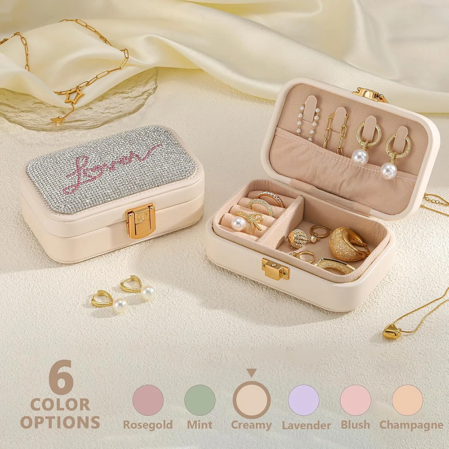 Small Travel Jewelry Box for Women - TS Gifts Merch for Fans | Trendy Birthday, Valentines, Christmas and Graduation Gifts for Girls, Teens, Kids, Besties, Lovers, Niece and Granddaughters-Beige