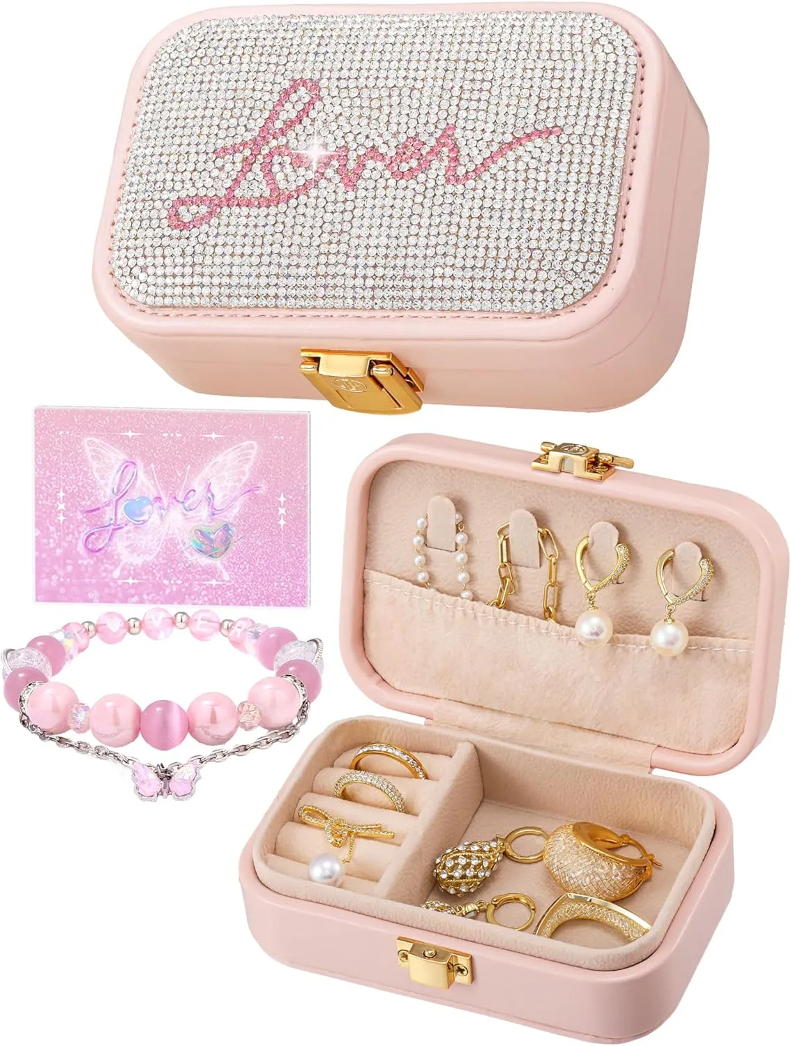 Small Travel Jewelry Box for Women - TS Gifts Merch for Fans | Trendy Birthday, Valentines, Christmas and Graduation Gifts for Girls, Teens, Kids, Besties, Lovers, Niece and Granddaughters-Blush Pink