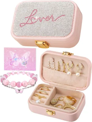 Small Travel Jewelry Box for Women - TS Gifts Merch for Fans | Trendy Birthday, Valentines, Christmas and Graduation Gifts for Girls, Teens, Kids, Besties, Lovers, Niece and Granddaughters-Blush Pink