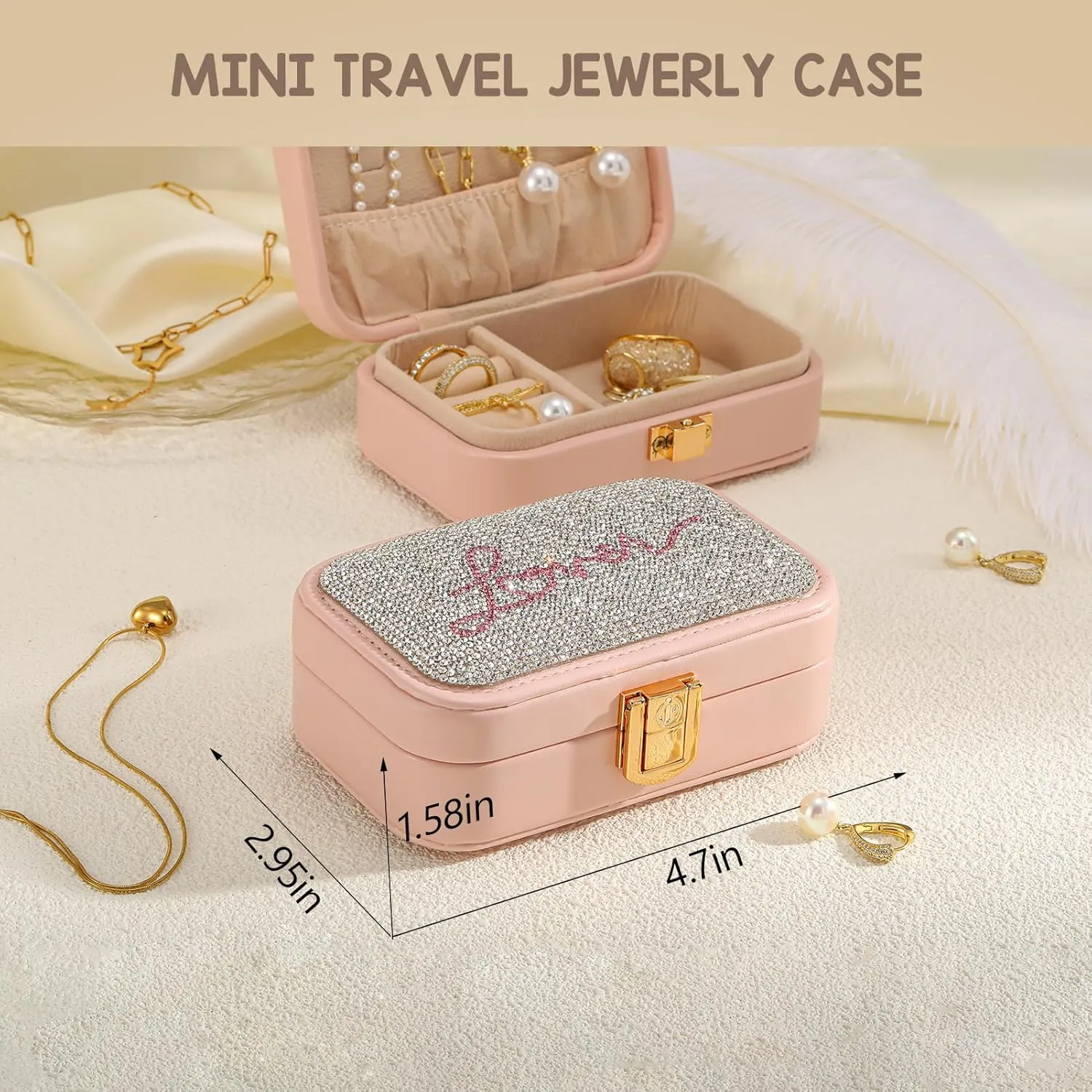Small Travel Jewelry Box for Women - TS Gifts Merch for Fans | Trendy Birthday, Valentines, Christmas and Graduation Gifts for Girls, Teens, Kids, Besties, Lovers, Niece and Granddaughters-Blush Pink