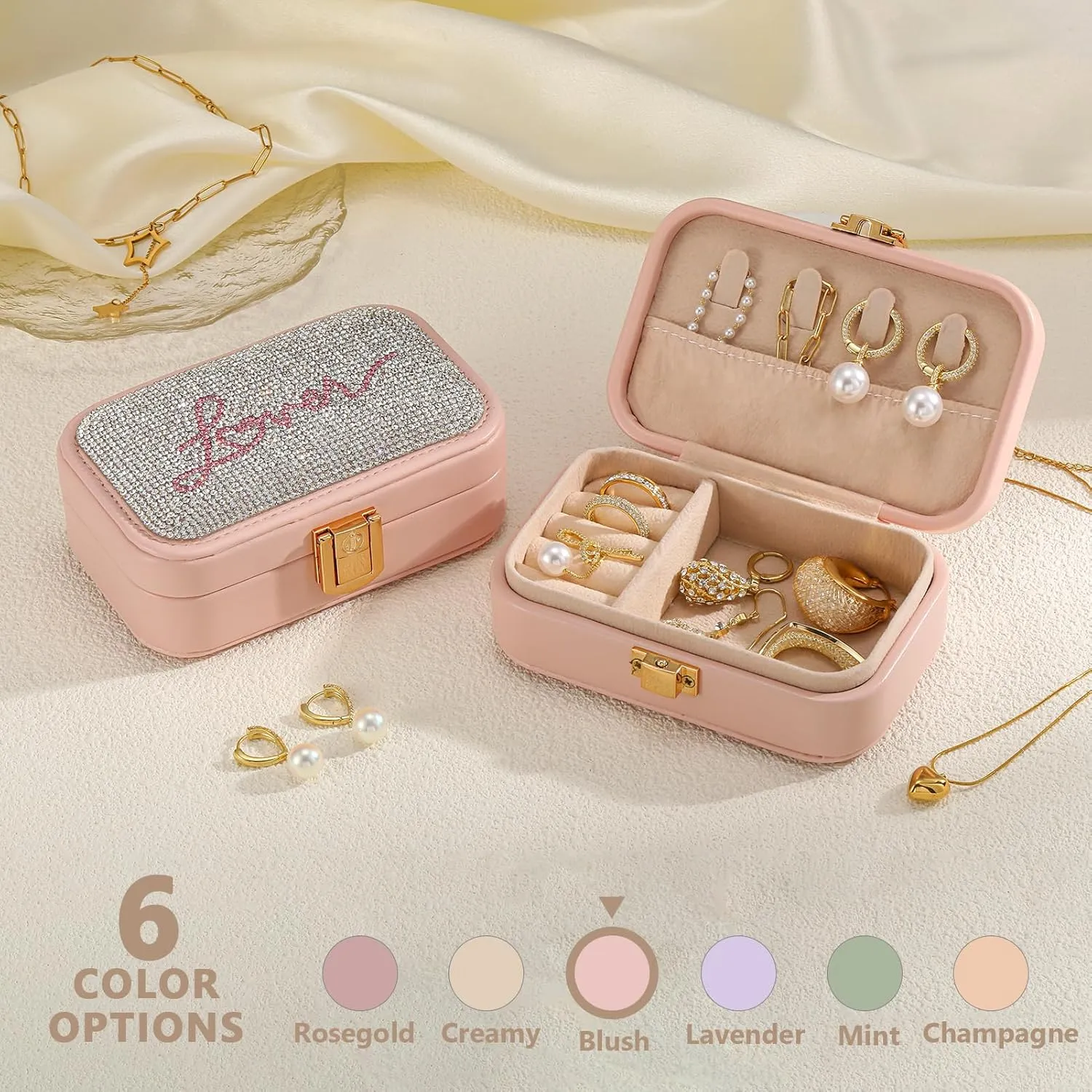 Small Travel Jewelry Box for Women - TS Gifts Merch for Fans | Trendy Birthday, Valentines, Christmas and Graduation Gifts for Girls, Teens, Kids, Besties, Lovers, Niece and Granddaughters-Blush Pink