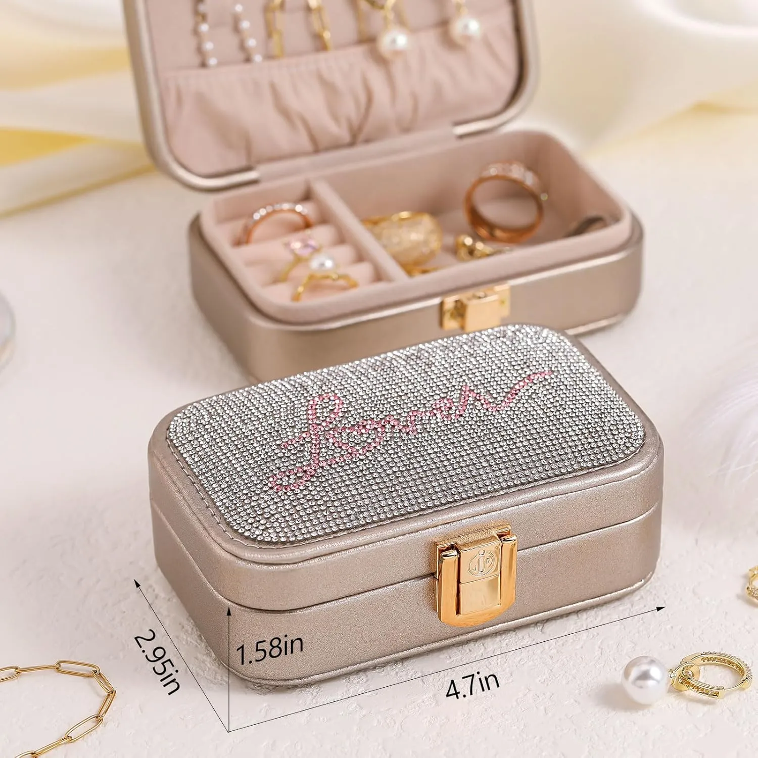 Small Travel Jewelry Box for Women - TS Gifts Merch for Fans | Trendy Birthday, Valentines, Christmas and Graduation Gifts for Girls, Teens, Kids, Besties, Lovers, Niece and Granddaughters-Champagne