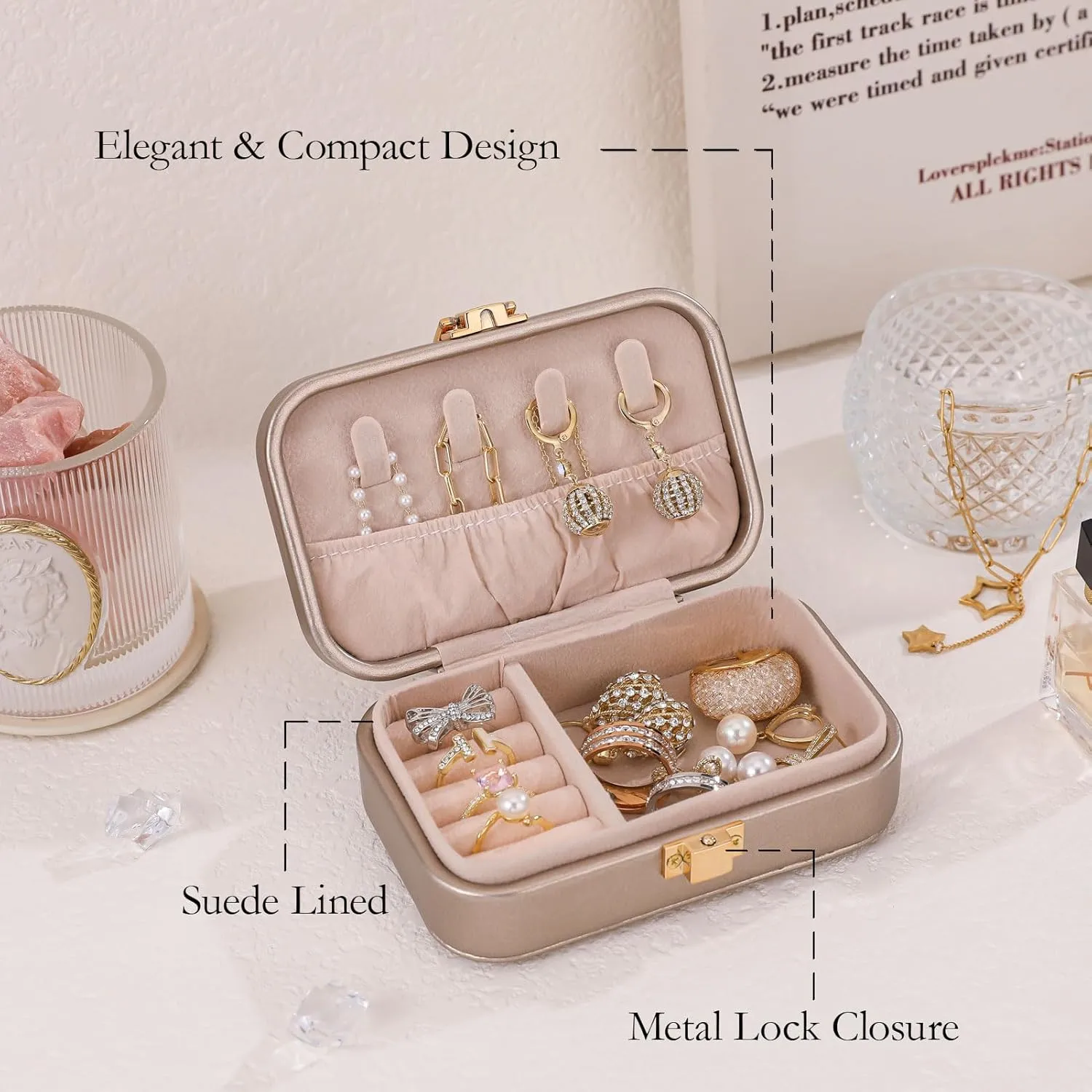 Small Travel Jewelry Box for Women - TS Gifts Merch for Fans | Trendy Birthday, Valentines, Christmas and Graduation Gifts for Girls, Teens, Kids, Besties, Lovers, Niece and Granddaughters-Champagne