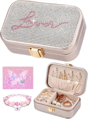 Small Travel Jewelry Box for Women - TS Gifts Merch for Fans | Trendy Birthday, Valentines, Christmas and Graduation Gifts for Girls, Teens, Kids, Besties, Lovers, Niece and Granddaughters-Champagne