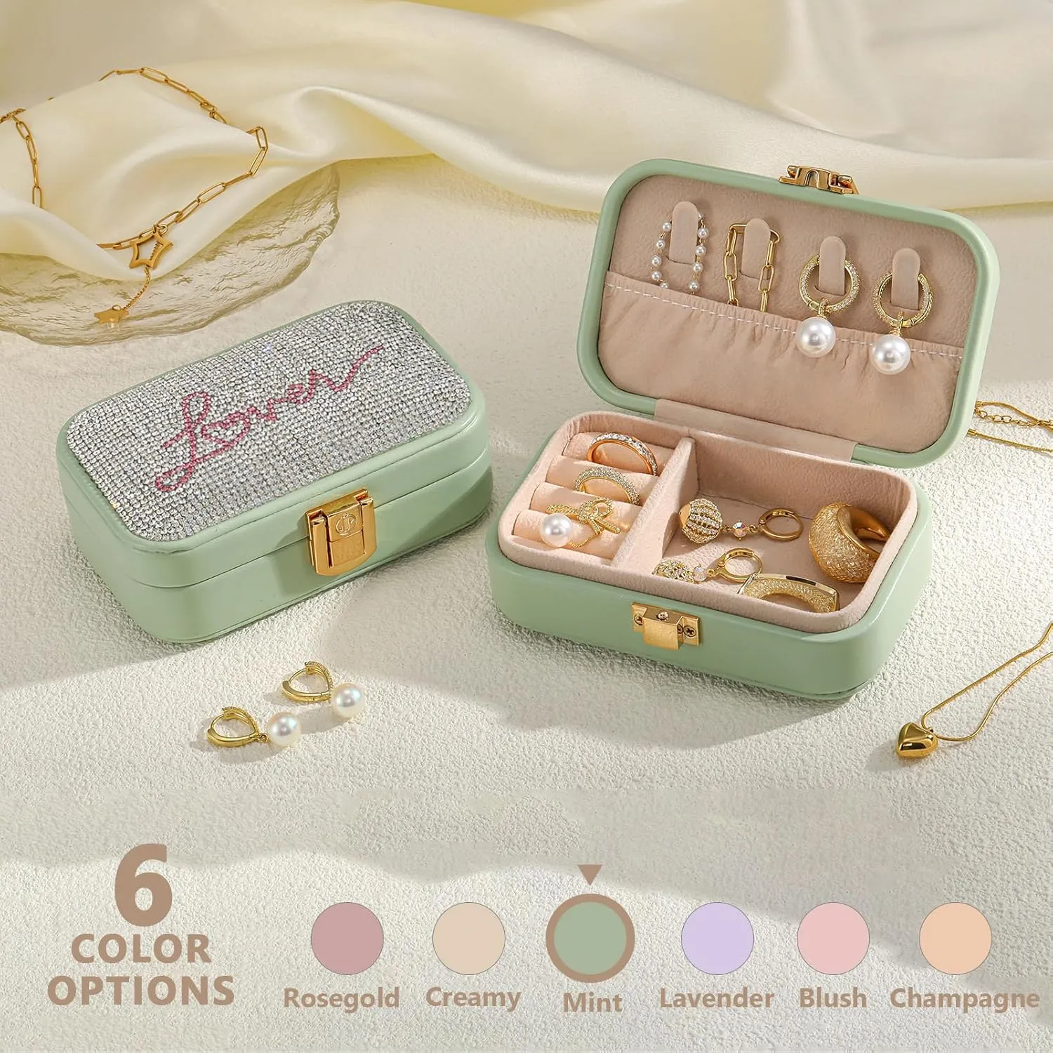 Small Travel Jewelry Box for Women - TS Gifts Merch for Fans | Trendy Birthday, Valentines, Christmas and Graduation Gifts for Girls, Teens, Kids, Besties, Lovers, Niece and Granddaughters-Mint Green