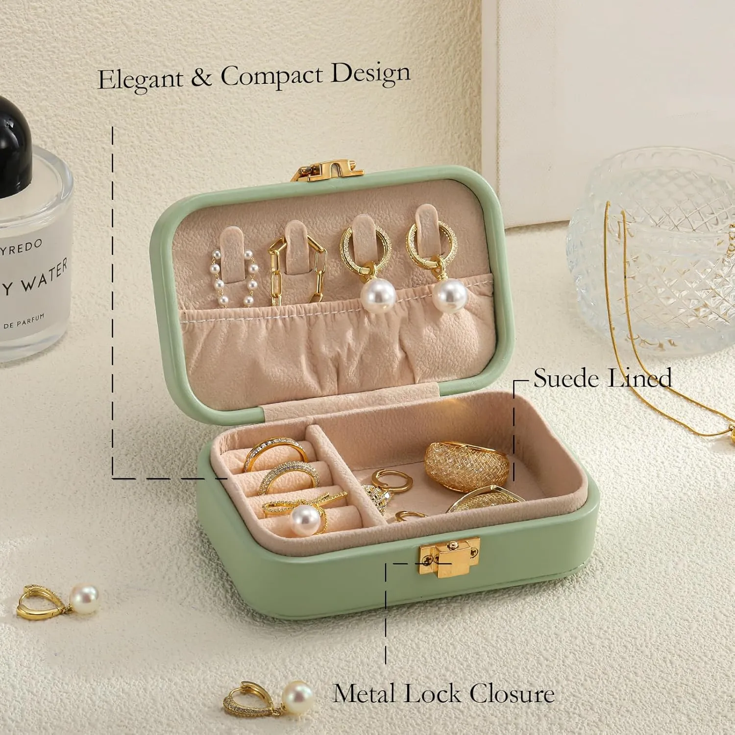 Small Travel Jewelry Box for Women - TS Gifts Merch for Fans | Trendy Birthday, Valentines, Christmas and Graduation Gifts for Girls, Teens, Kids, Besties, Lovers, Niece and Granddaughters-Mint Green