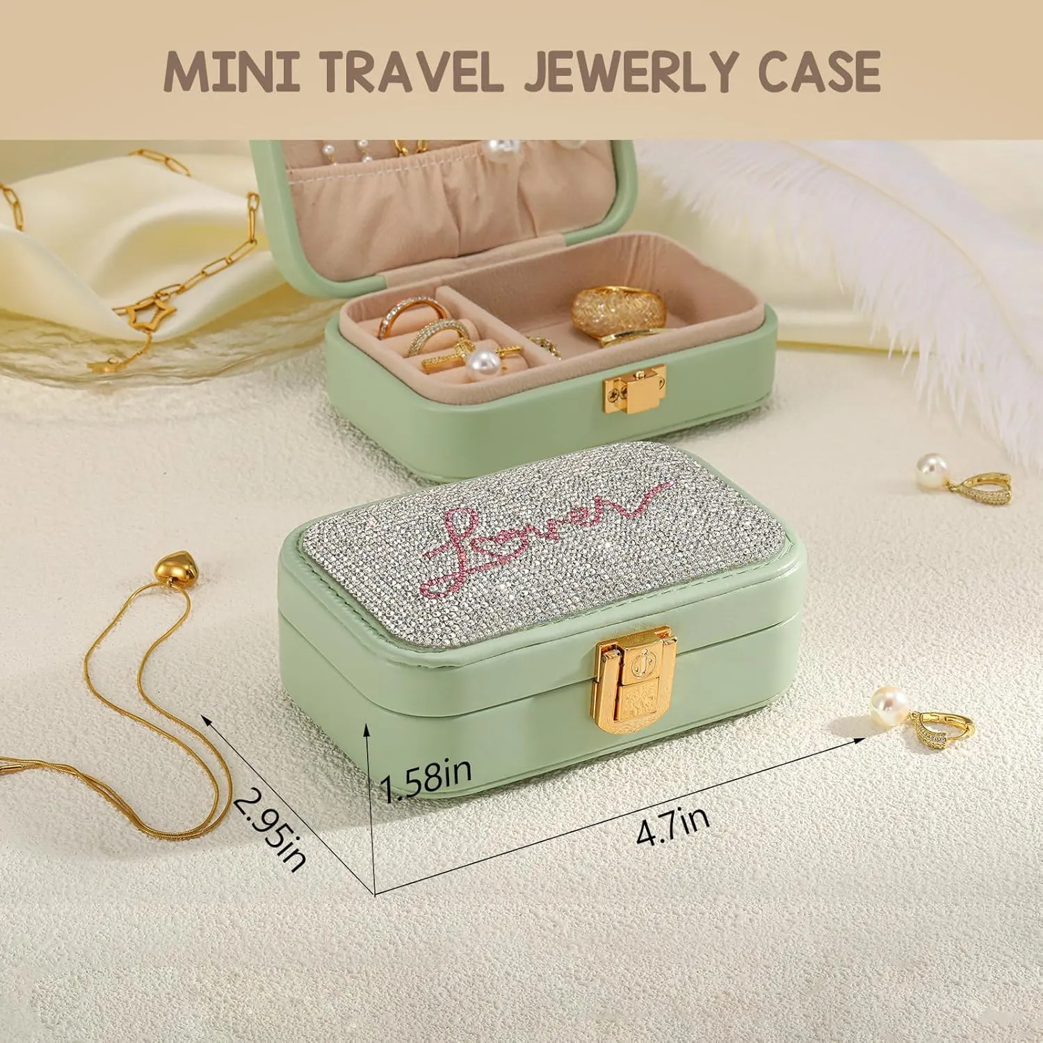 Small Travel Jewelry Box for Women - TS Gifts Merch for Fans | Trendy Birthday, Valentines, Christmas and Graduation Gifts for Girls, Teens, Kids, Besties, Lovers, Niece and Granddaughters-Mint Green
