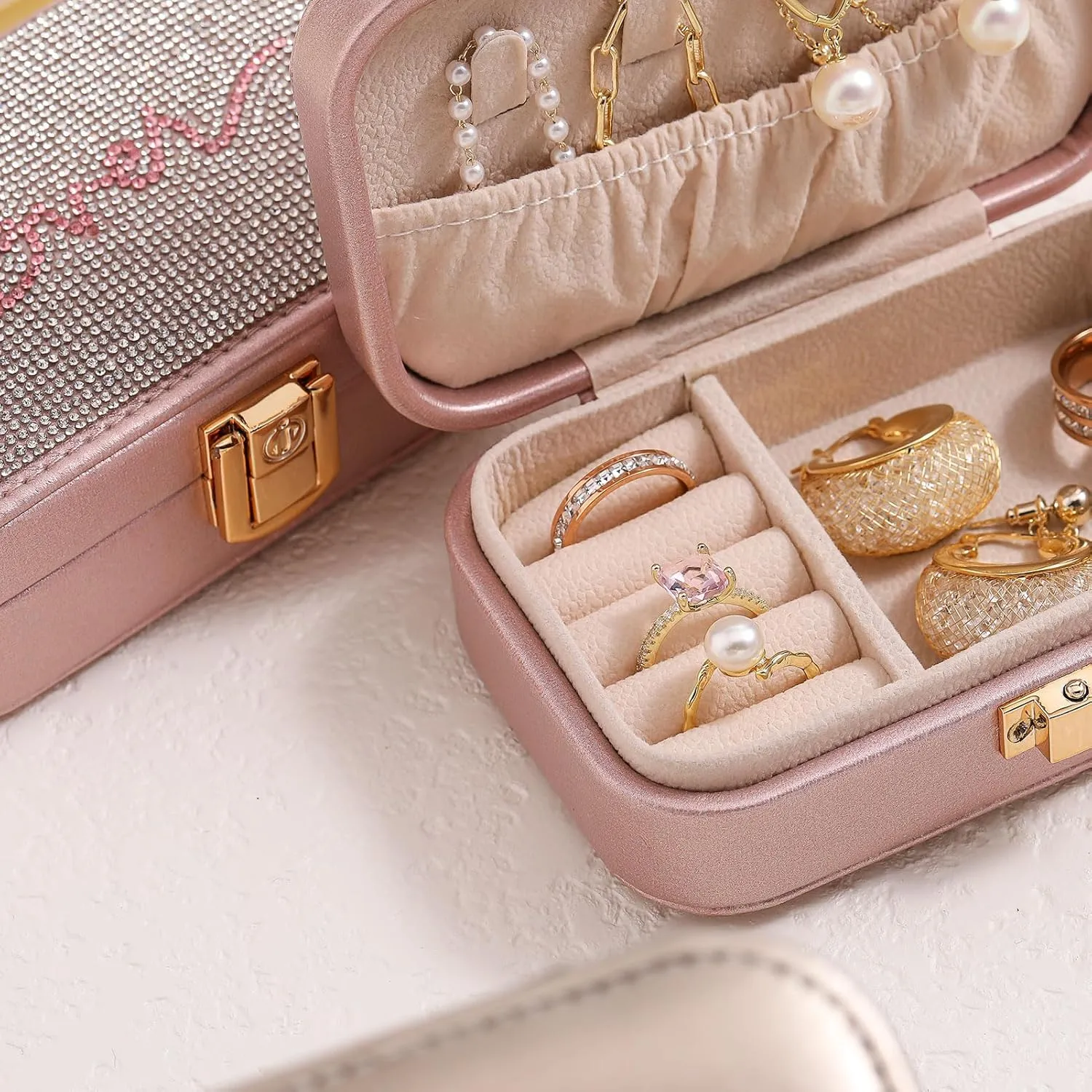Small Travel Jewelry Box for Women - TS Gifts Merch for Fans | Trendy Birthday, Valentines, Christmas and Graduation Gifts for Girls, Teens, Kids, Besties, Lovers, Niece and Granddaughters-Rose Gold