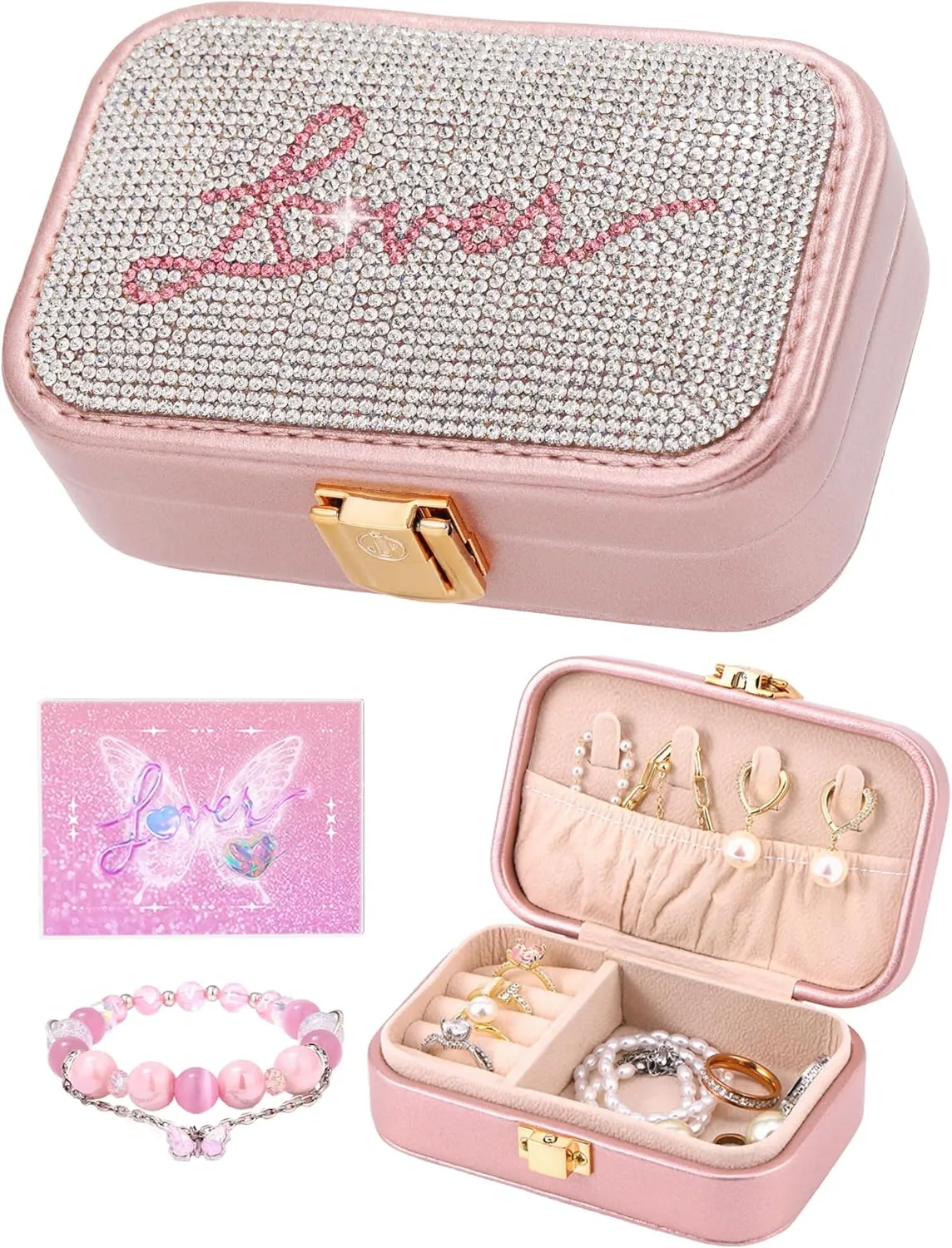 Small Travel Jewelry Box for Women - TS Gifts Merch for Fans | Trendy Birthday, Valentines, Christmas and Graduation Gifts for Girls, Teens, Kids, Besties, Lovers, Niece and Granddaughters-Rose Gold