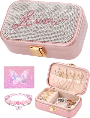 Small Travel Jewelry Box for Women - TS Gifts Merch for Fans | Trendy Birthday, Valentines, Christmas and Graduation Gifts for Girls, Teens, Kids, Besties, Lovers, Niece and Granddaughters-Rose Gold