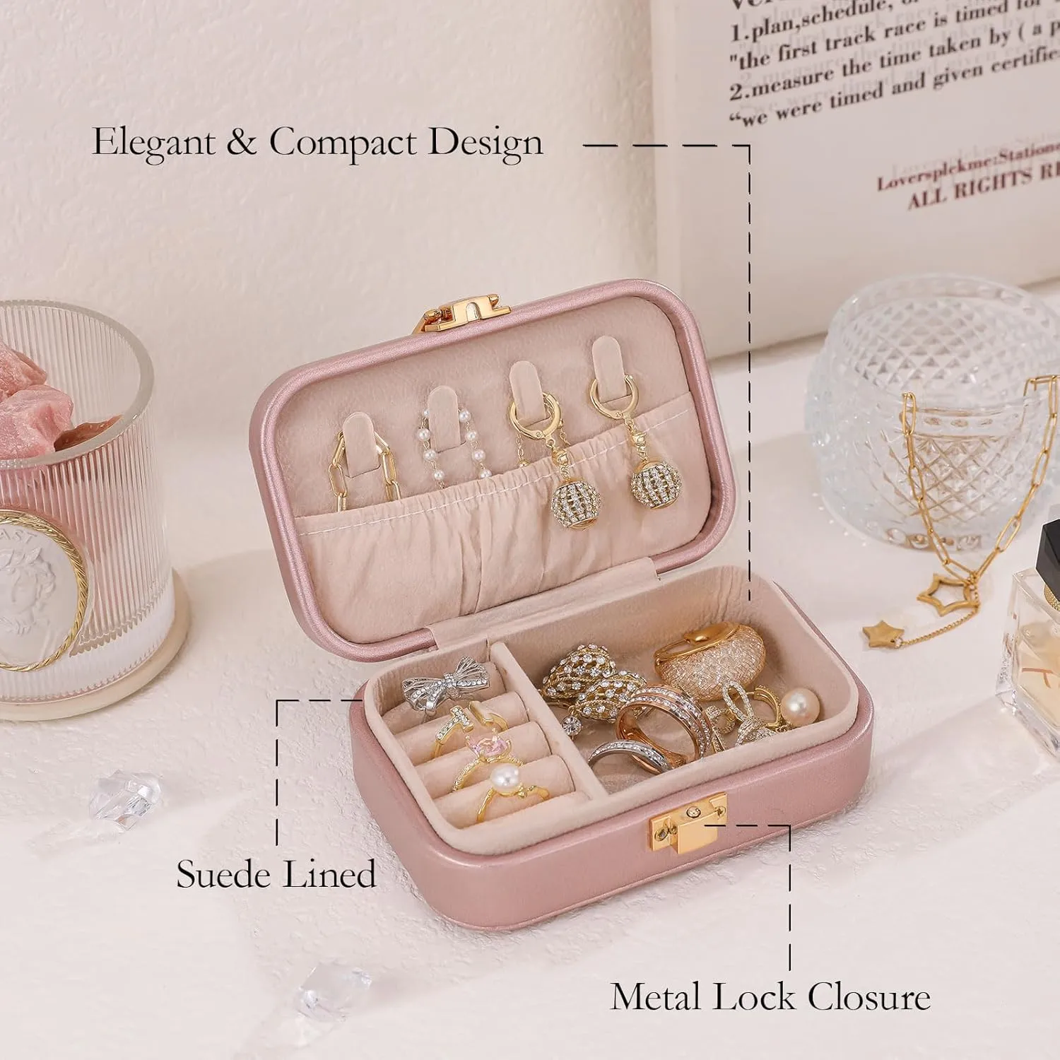 Small Travel Jewelry Box for Women - TS Gifts Merch for Fans | Trendy Birthday, Valentines, Christmas and Graduation Gifts for Girls, Teens, Kids, Besties, Lovers, Niece and Granddaughters-Rose Gold