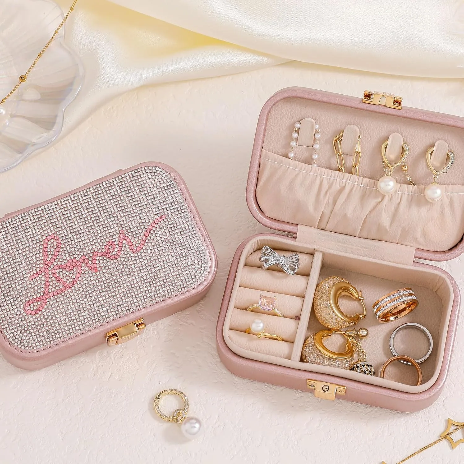 Small Travel Jewelry Box for Women - TS Gifts Merch for Fans | Trendy Birthday, Valentines, Christmas and Graduation Gifts for Girls, Teens, Kids, Besties, Lovers, Niece and Granddaughters-Rose Gold