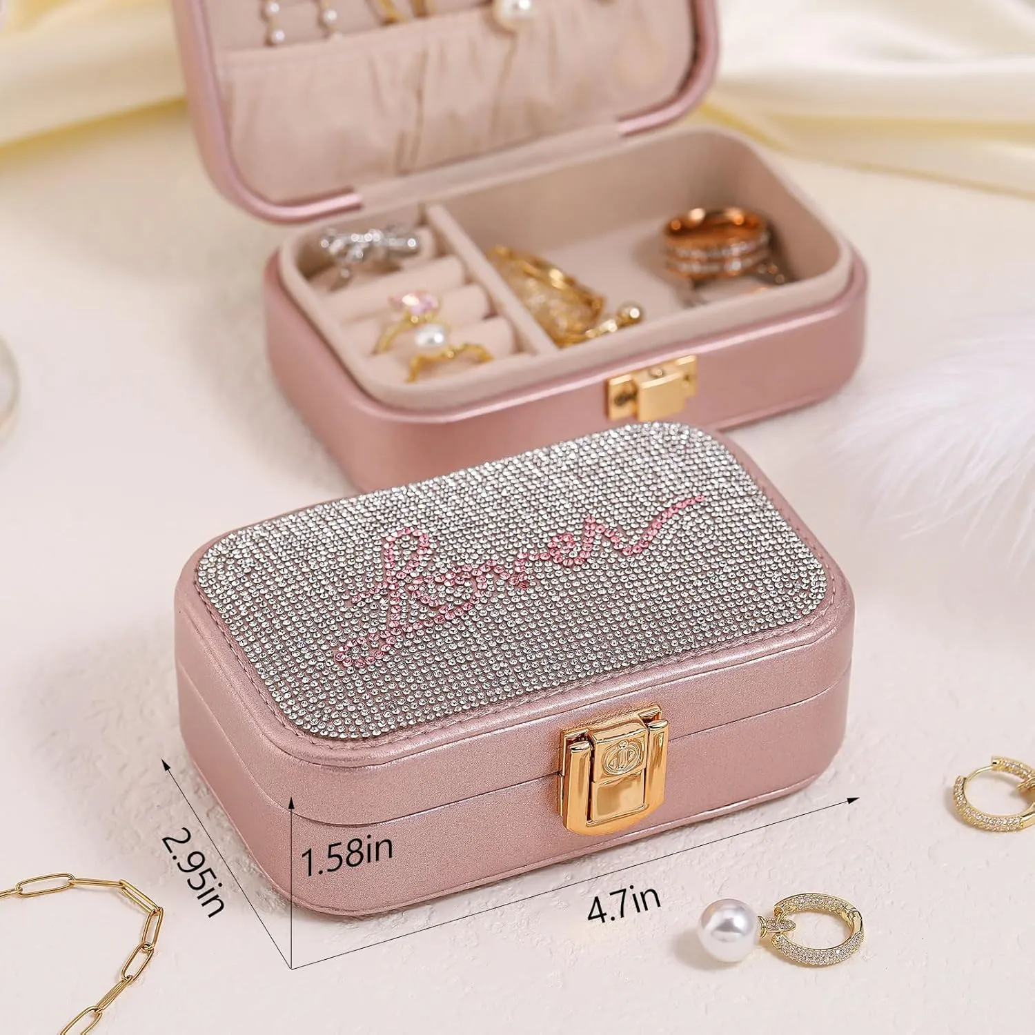 Small Travel Jewelry Box for Women - TS Gifts Merch for Fans | Trendy Birthday, Valentines, Christmas and Graduation Gifts for Girls, Teens, Kids, Besties, Lovers, Niece and Granddaughters-Rose Gold