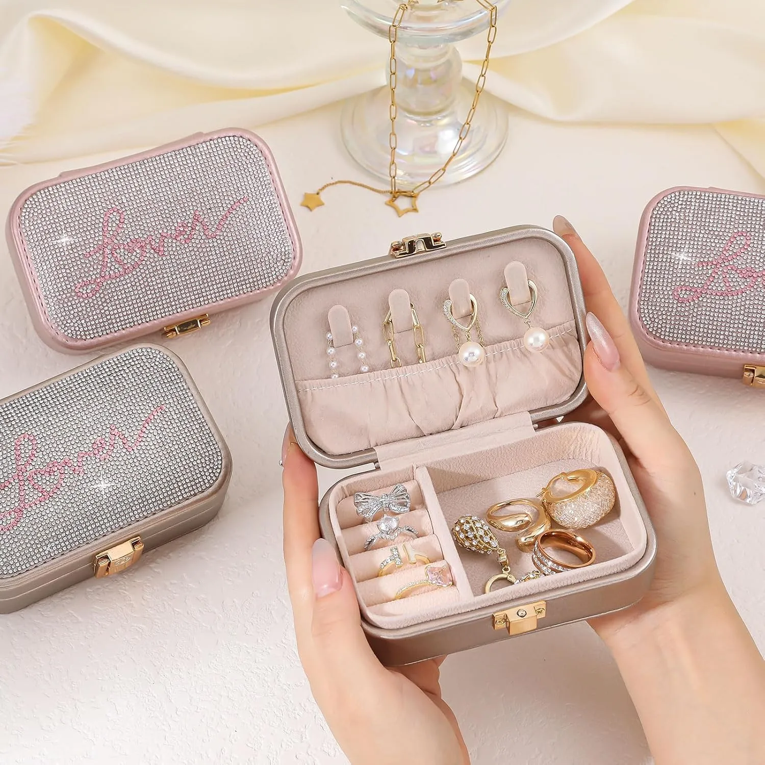 Small Travel Jewelry Box for Women - TS Gifts Merch for Fans | Trendy Birthday, Valentines, Christmas and Graduation Gifts for Girls, Teens, Kids, Besties, Lovers, Niece and Granddaughters-Rose Gold