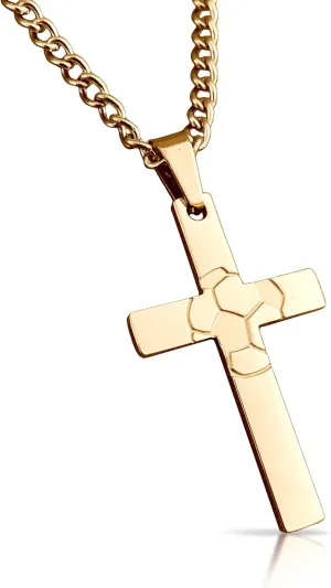 Soccer Cross Pendant With Chain Necklace - 14K Gold Plated Stainless Steel