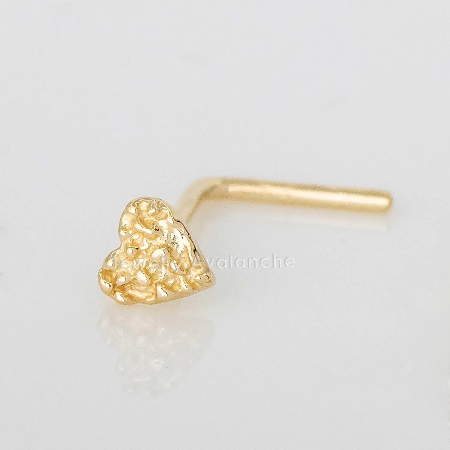 Solid 14K Yellow Gold Nugget Heart Nose Stud, Heart Shape Nose Ring 22G L-Bend, Ball-end, Nose Screw Stud, Unisex Nose Ring