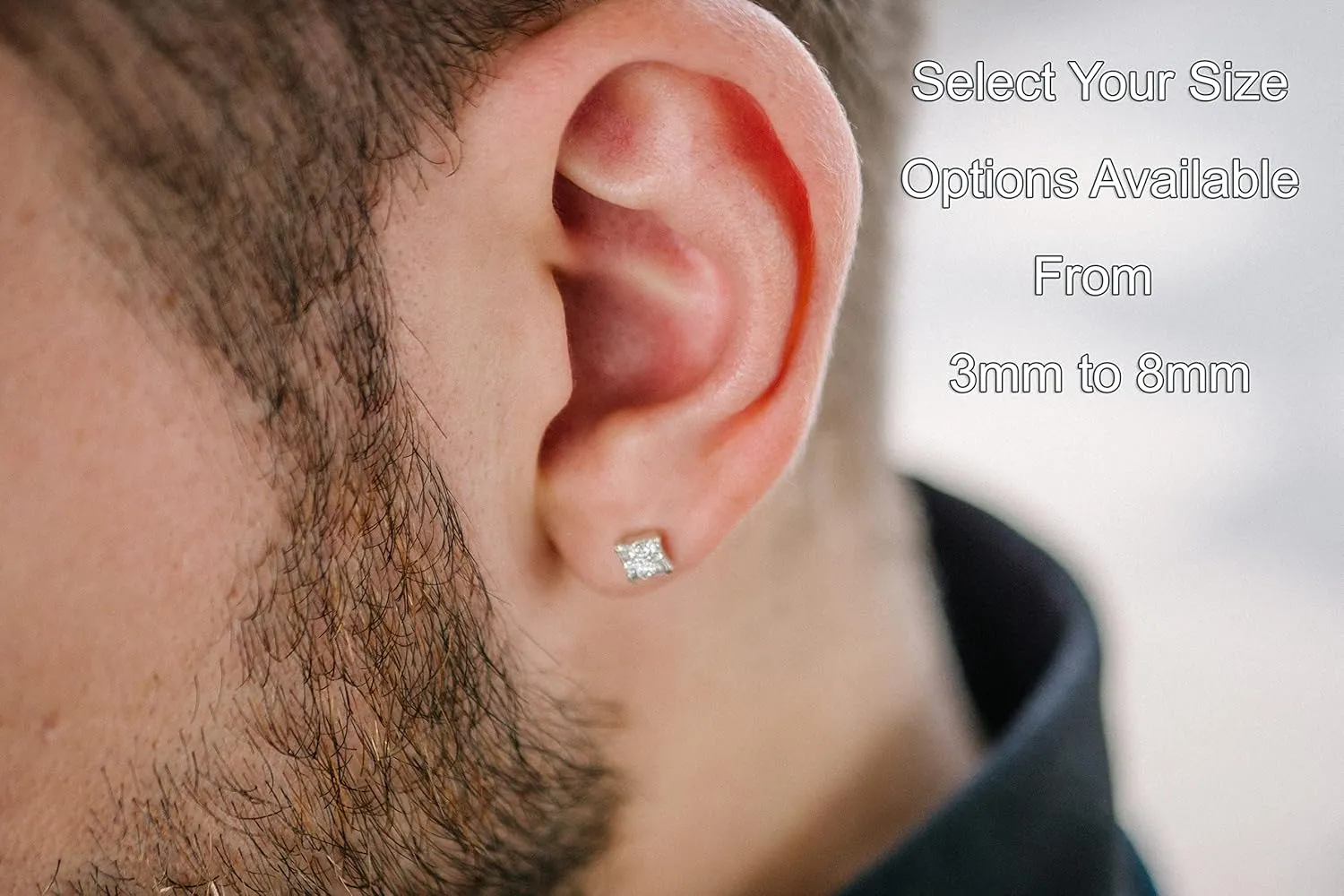 Solid 14k Yellow Gold Square Solitaire Cubic Zirconia Princess-cut CZ Real Gold Square Stud Earrings for Men and Women