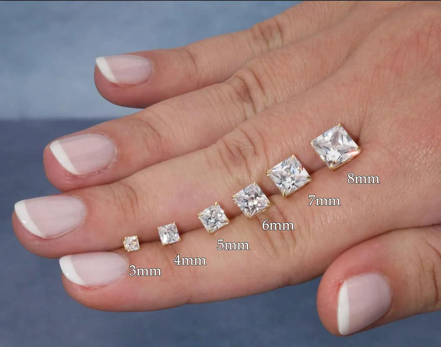 Solid 14k Yellow Gold Square Solitaire Cubic Zirconia Princess-cut CZ Real Gold Square Stud Earrings for Men and Women