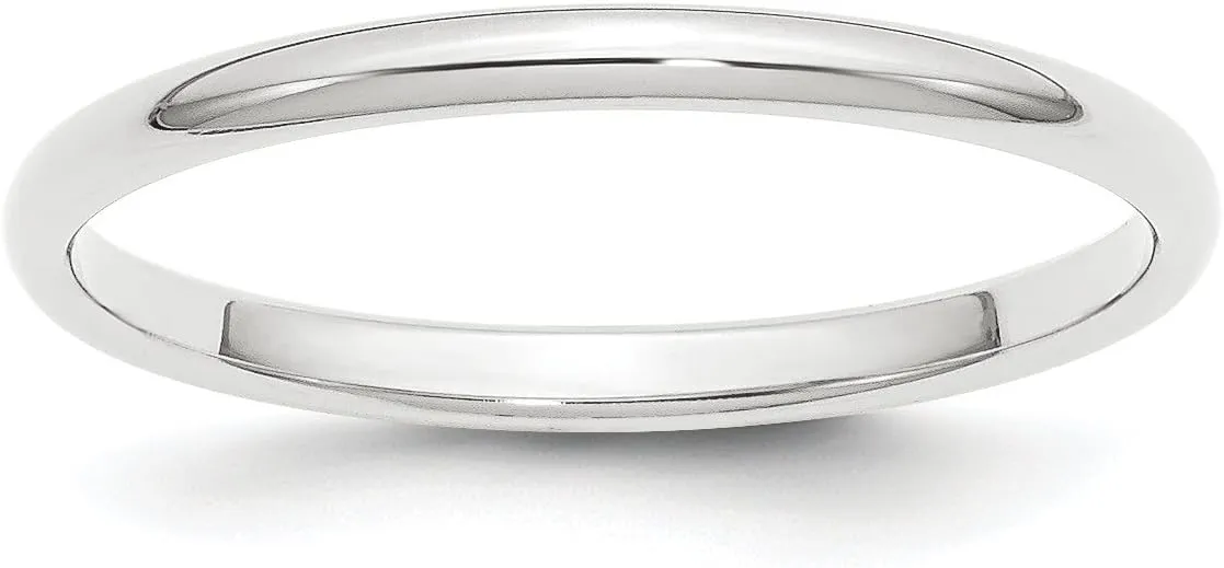 Solid Platinum 2 mm Classic Rounded Wedding Band Ring