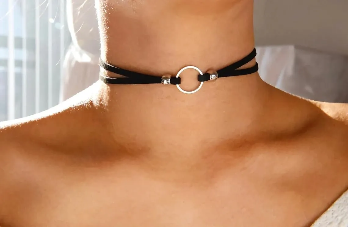 Sora Tuki Black Choker Necklace for Women 1cm-3cm Wide Velvet Leather Lace Chocker Tattoo Collar 90s Goth Jewelry