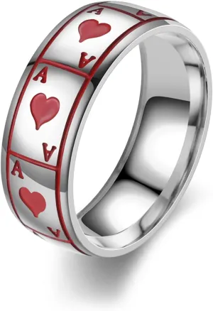 Spade & Heart A Poker Ring Set for Couples - Black & Red Stainless Steel Matching Love Rings (Sizes 6-13) - Gothic Vintage Casino Style Band