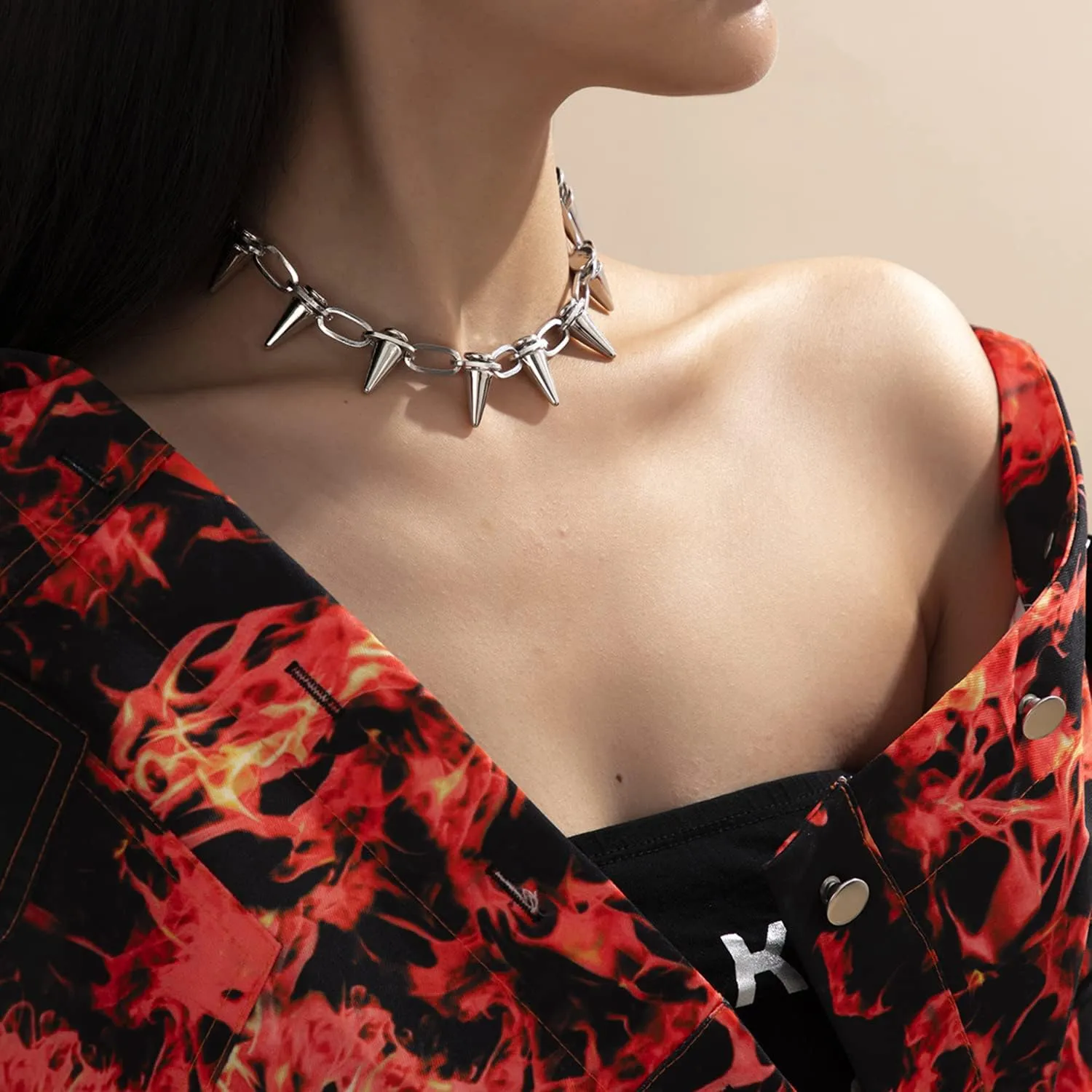 Spike Chokers Necklace Goth Punk Rivet Chain Choker Collar Adjustable Vintage Spike Rivet Chokers Necklace Jewelry Unisex Rock Night Club Spike Collar Jewelry for Women