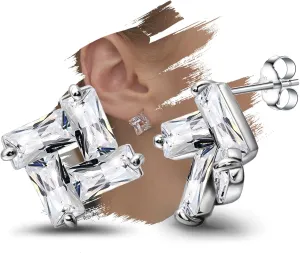 Square Earrings for Men Women Trendy - Sterling Silver Earrings Square Studs Minimalist Hypoallergenic Cubic Zirconia Earrings for Sensitive Ears Gifts for Christmas