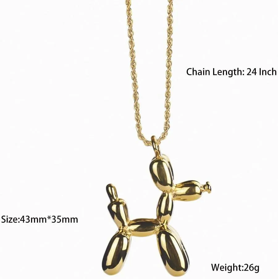 Stainless Steel Animal Balloon Dog Pendant Necklace 3D Cute Animal Charm Poodle Friendship Jewelry 24 Inch Rope Chain