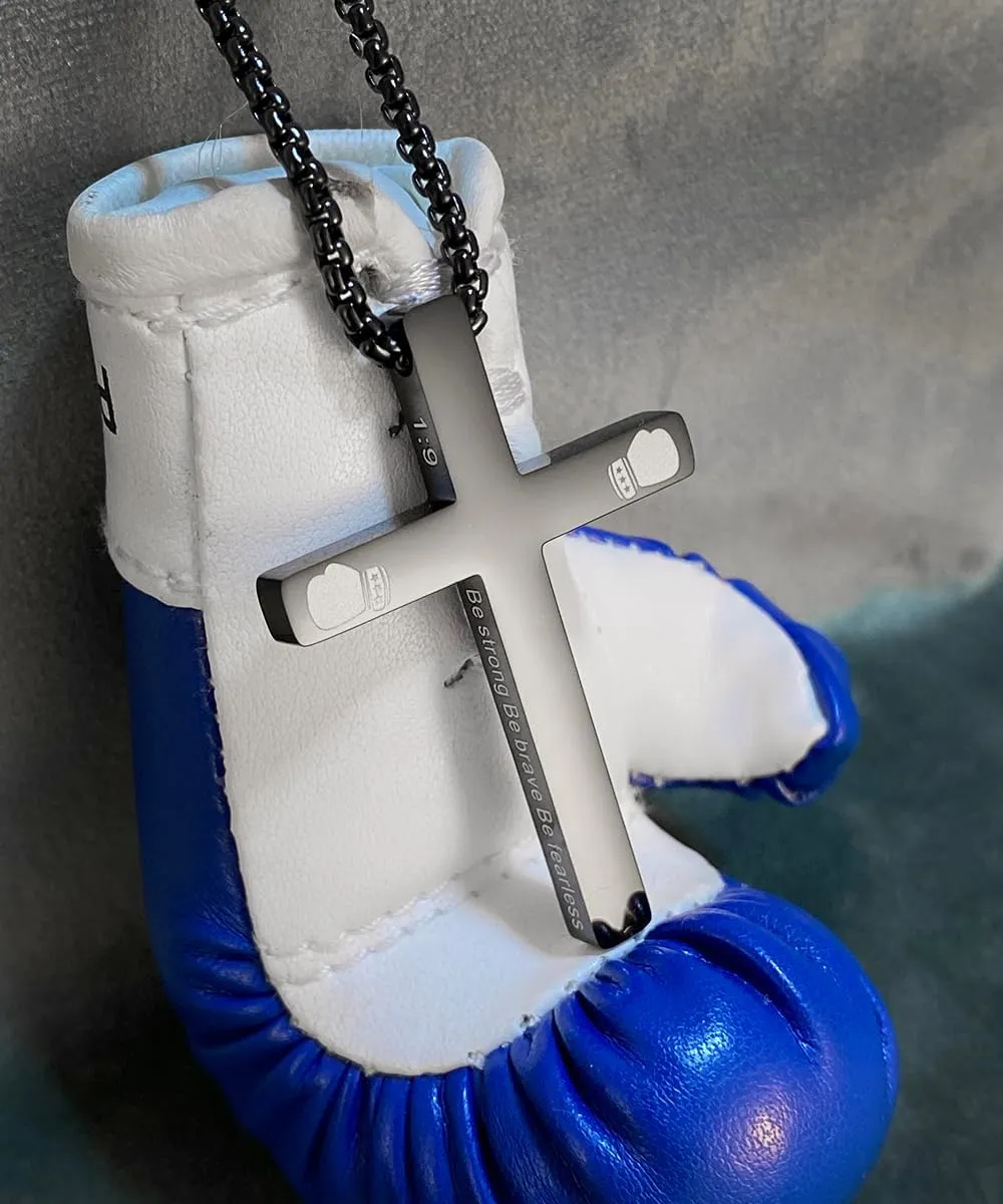 Stainless Steel Boxing Gloves Cross Necklaces Boxing sports Faiths Jewelry Fighting Mixed Martial Arts Athletic teammates Pendant with chain