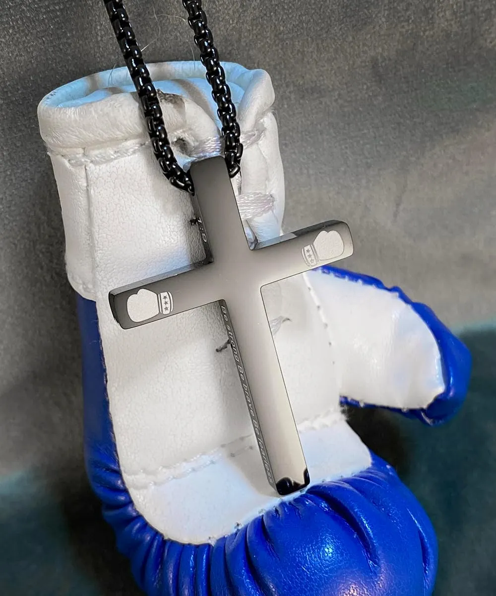 Stainless Steel Boxing Gloves Cross Necklaces Boxing sports Faiths Jewelry Fighting Mixed Martial Arts Athletic teammates Pendant with chain