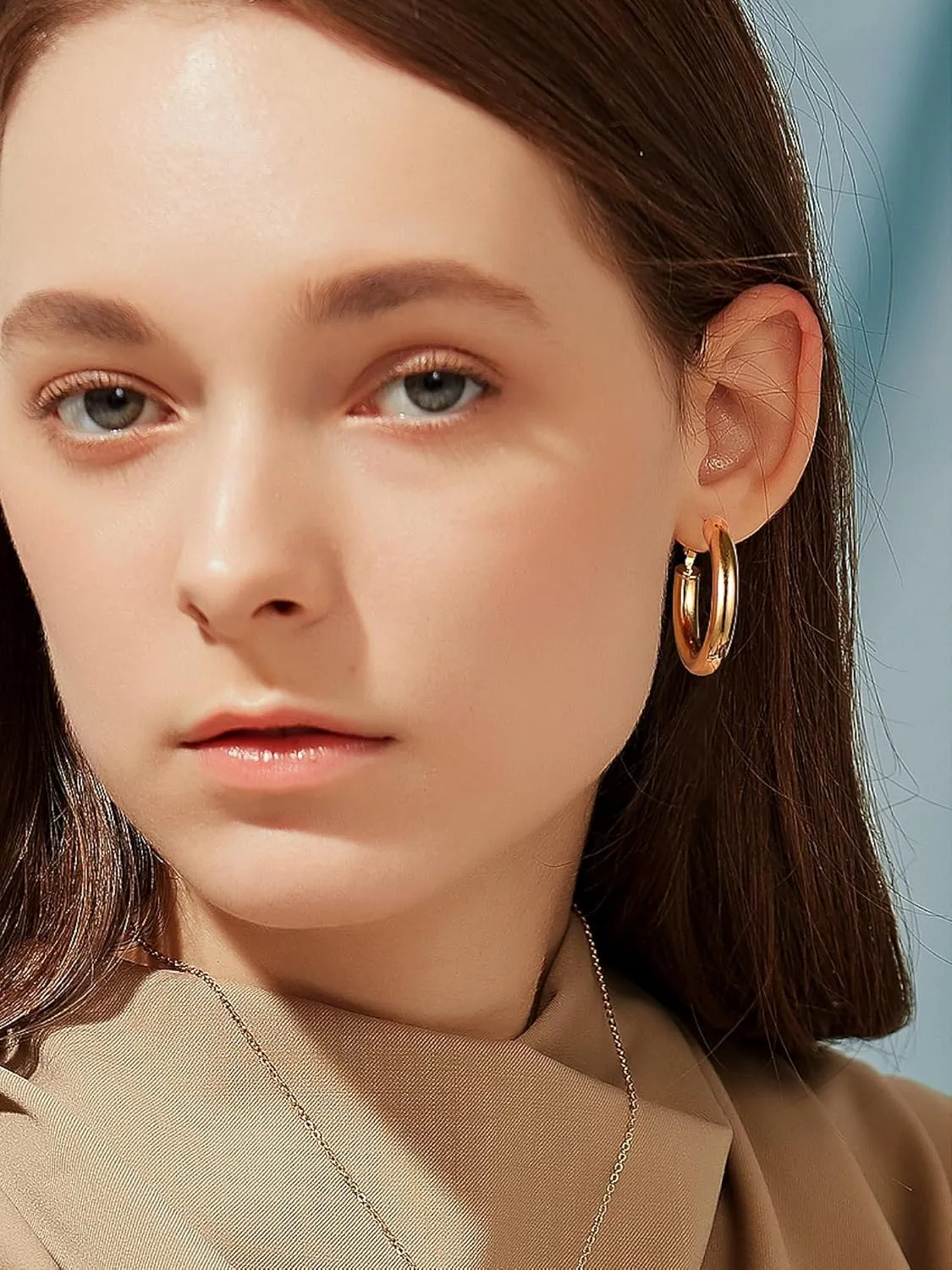Stainless Steel Chunky Hoop Earrings For Women, Minimalist and Chic, Black/Gold Plated, Round Hoops Earrings Hypoallergenic, Size: 30mm/40mm/60mm/80mm, Come with Box