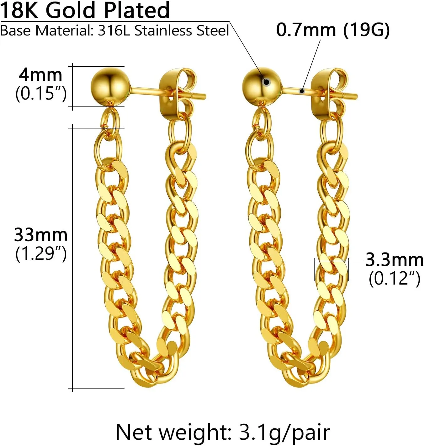 Stainless Steel Hoop Dangle Earrings for Men Women, Black/18K Gold Plated Dangle Hinged Hoop Earrings, Long Chain Pendant Earrings, Come Box