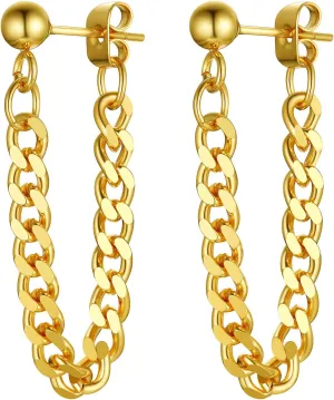Stainless Steel Hoop Dangle Earrings for Men Women, Black/18K Gold Plated Dangle Hinged Hoop Earrings, Long Chain Pendant Earrings, Come Box