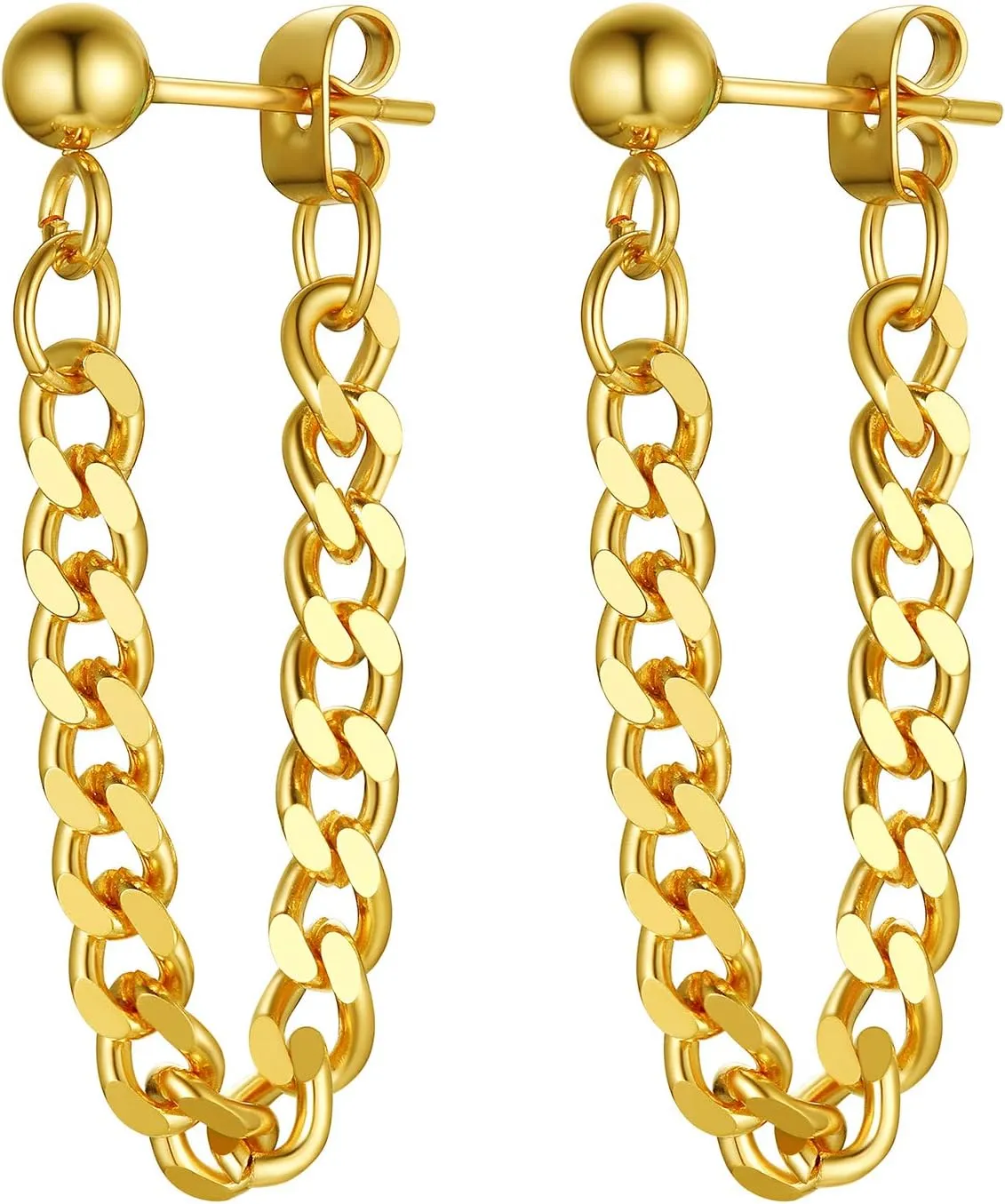 Stainless Steel Hoop Dangle Earrings for Men Women, Black/18K Gold Plated Dangle Hinged Hoop Earrings, Long Chain Pendant Earrings, Come Box