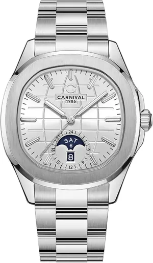 Stainless Steel Mechanical Watch, 41mm Case, Mineral Glass, Day/Date Display, 50m Water Resistant