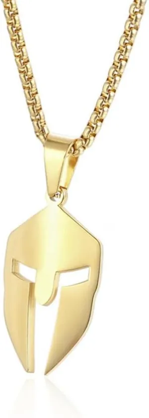 Stainless Steel Spartan Warrior Helmet Pendant Necklace,Men Women 18K Gold Plated Rome Empire Necklace Jewelry 24 Inch Chain