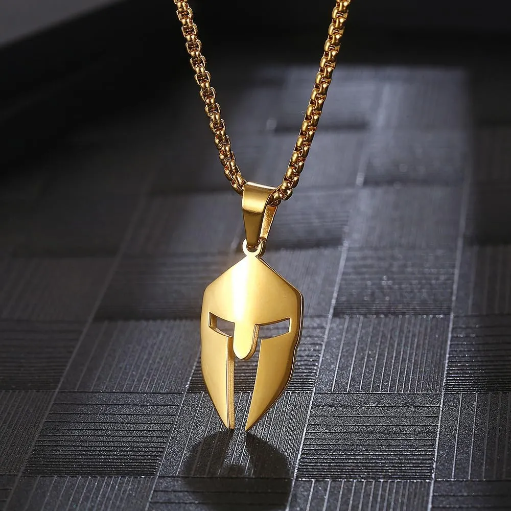 Stainless Steel Spartan Warrior Helmet Pendant Necklace,Men Women 18K Gold Plated Rome Empire Necklace Jewelry 24 Inch Chain