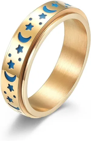 Stainless Steel Spinner Ring for Women Men Fidget Bands Anxiety Rings Relieving Stress Moon Star Engagement Wedding Promise Band Rings
