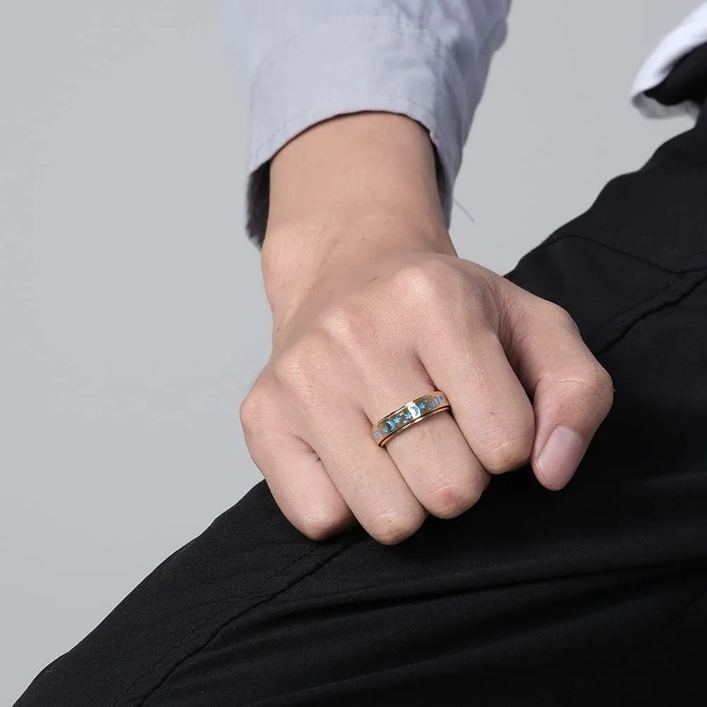 Stainless Steel Spinner Ring for Women Men Fidget Bands Anxiety Rings Relieving Stress Moon Star Engagement Wedding Promise Band Rings