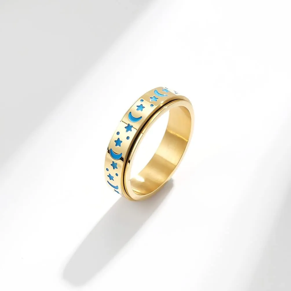 Stainless Steel Spinner Ring for Women Men Fidget Bands Anxiety Rings Relieving Stress Moon Star Engagement Wedding Promise Band Rings