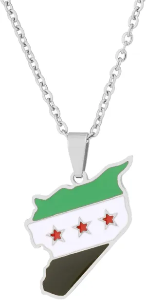 Stainless Steel Syria Map Flag Pendant Necklace for Women & Men - Fashion Syrians Map Chain Jewelry in Gold & Silver